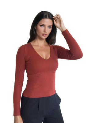 V-Neck Top - Burgundy